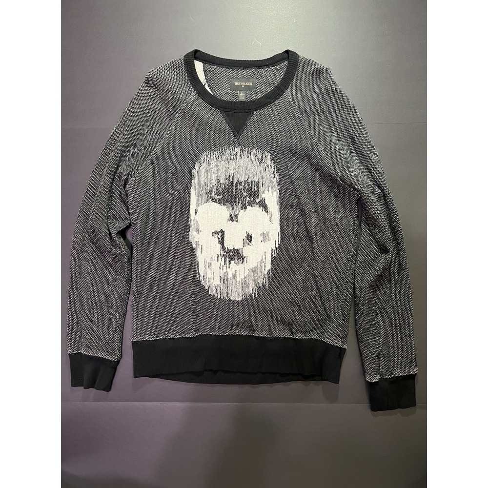True Religion Men's Pullover Sweater‎ Size S - Embroidered Skull Design - Y2K